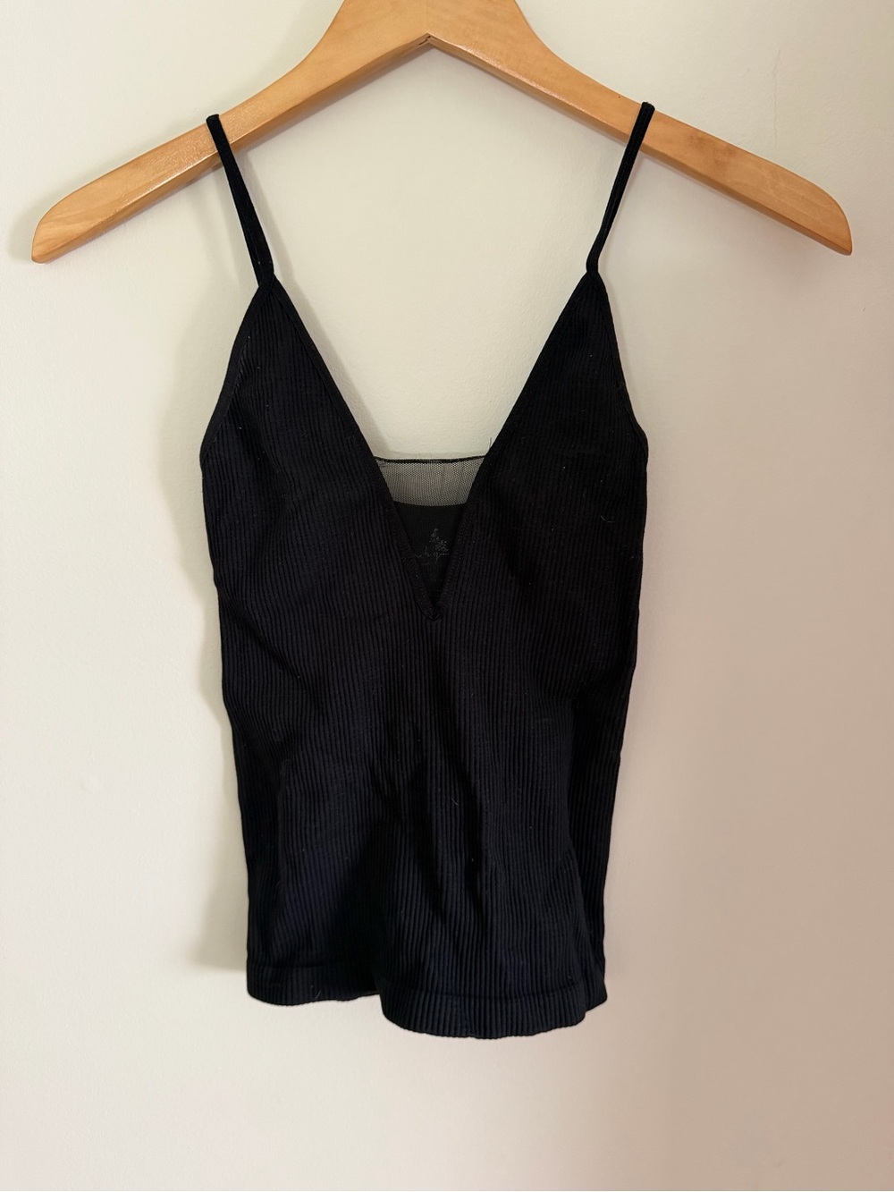 Free People Black Ribbed V-Neck Cami